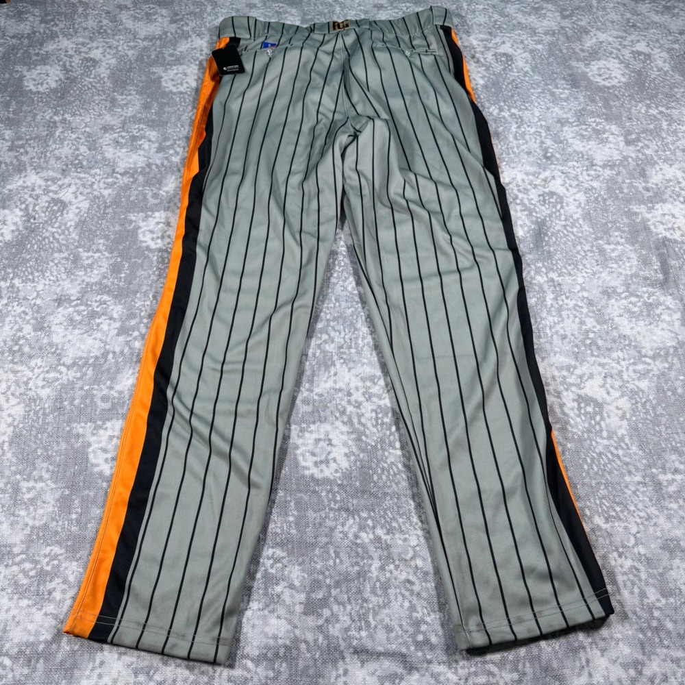 Russell Athletic Baseball Pants Mens XL Grey Orange Pinstripe Side Stripe Sport - Picture 2 of 13